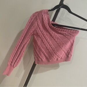 Blue Blush Pink Cable Knit One Shoulder Sleeve Sweater Blouse Size Small